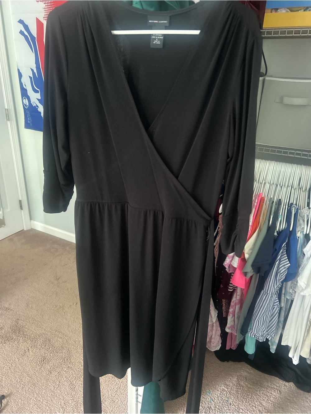 New York & Company Black Wrap Dress with Tie Waist